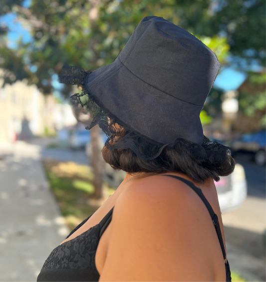 Bucket Hat Black Lace Trim